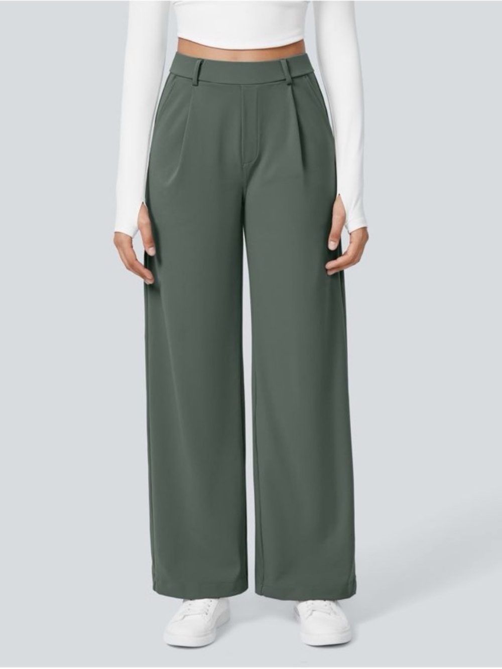 HALARA Olive Wide-Leg High-Rise Pants Size Large Petite